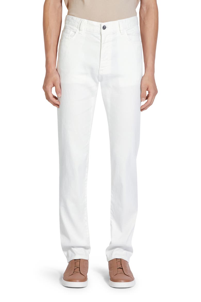 Roccia Garment Dyed Stretch Linen & Cotton Slim Fit Jeans, Main, color, BIANCO ZEGNA
