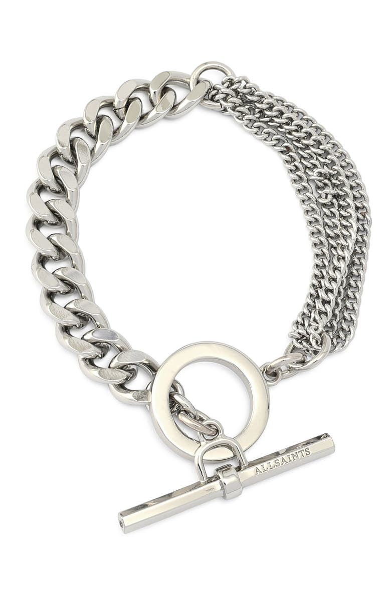 AllSaints Mix Chain Toggle Bracelet, Alternate, color, Shiny Silver