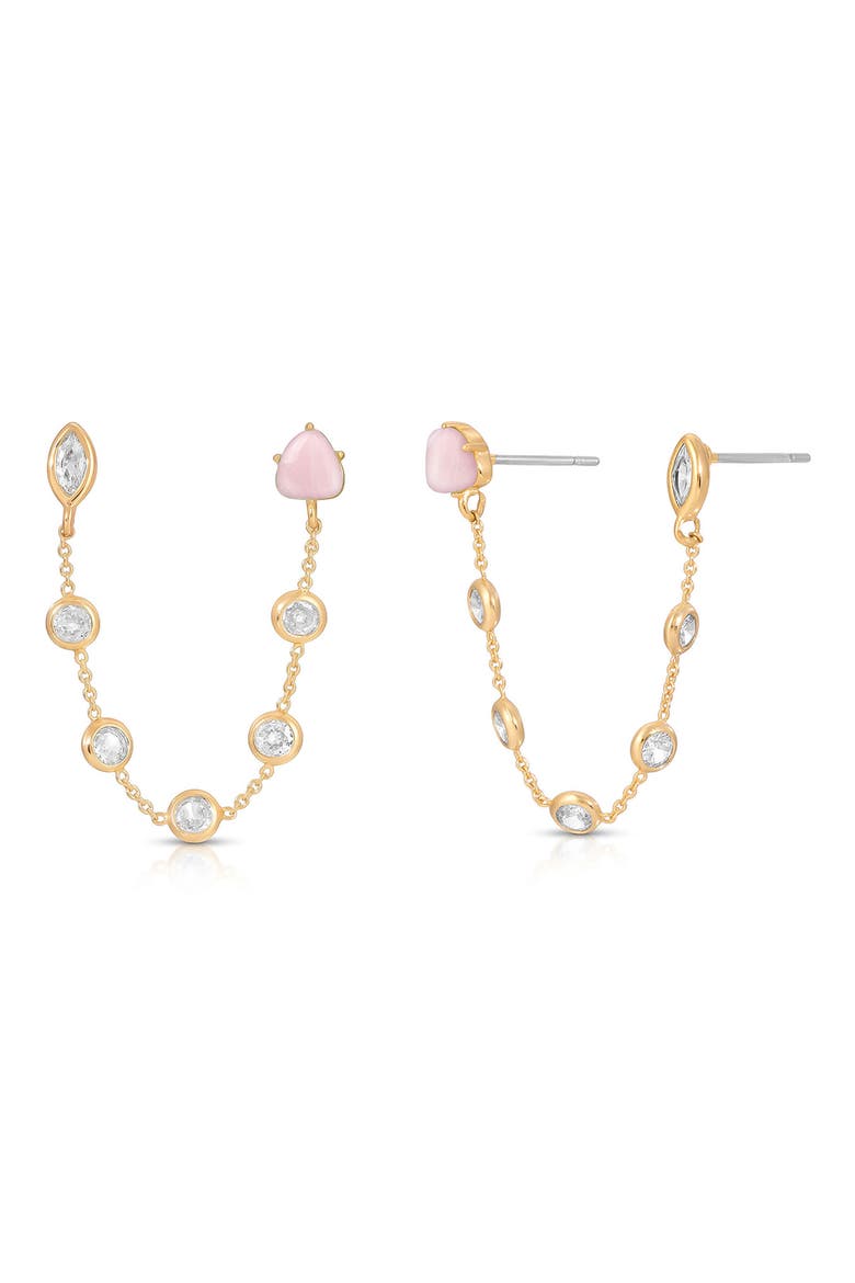 Double Piercing Drop Earrings, Alternate, color, ROSE QUARTZ