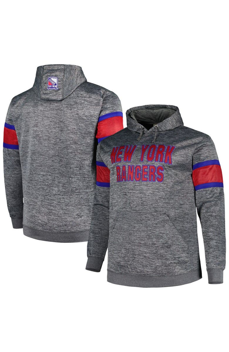 PROFILE Men's Heather Charcoal New York Rangers Big & Tall Stripe Pullover Hoodie, Main, color, 