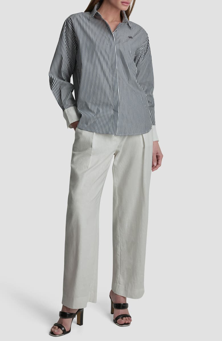 DKNY Stripe Logo Button-Up Shirt, Alternate, color, Navy/White