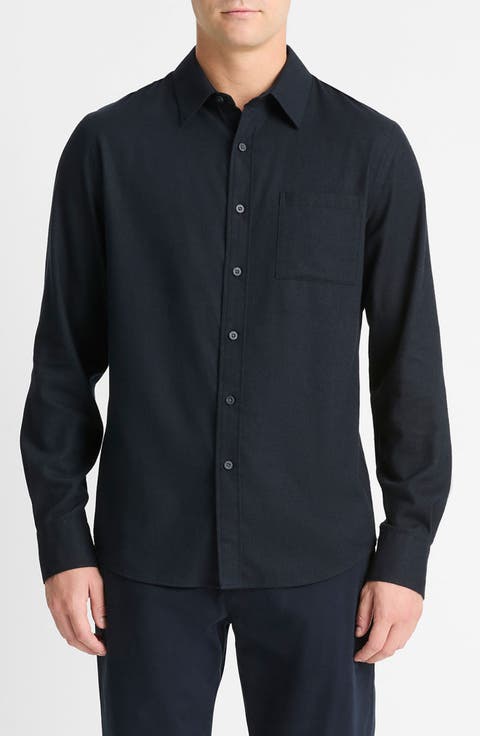 Cotton & Wool Blend Twill Button-Up Shirt