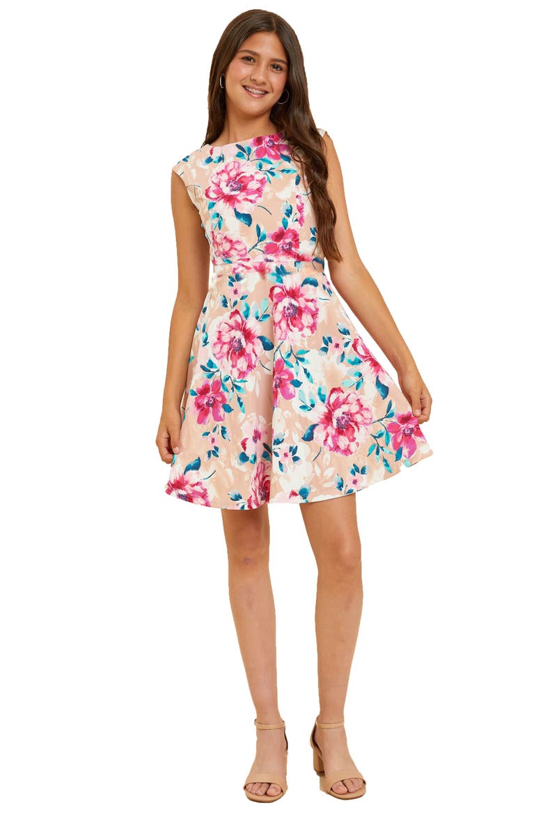 Textured Metallic Cap Sleeve Dress, Main, color, ROSE