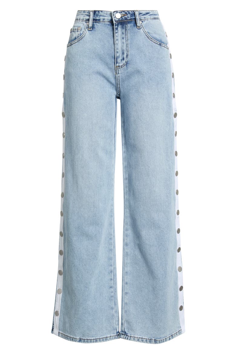 Button Detail Wide Leg Jeans, Alternate, color, LIGHT INDIGO