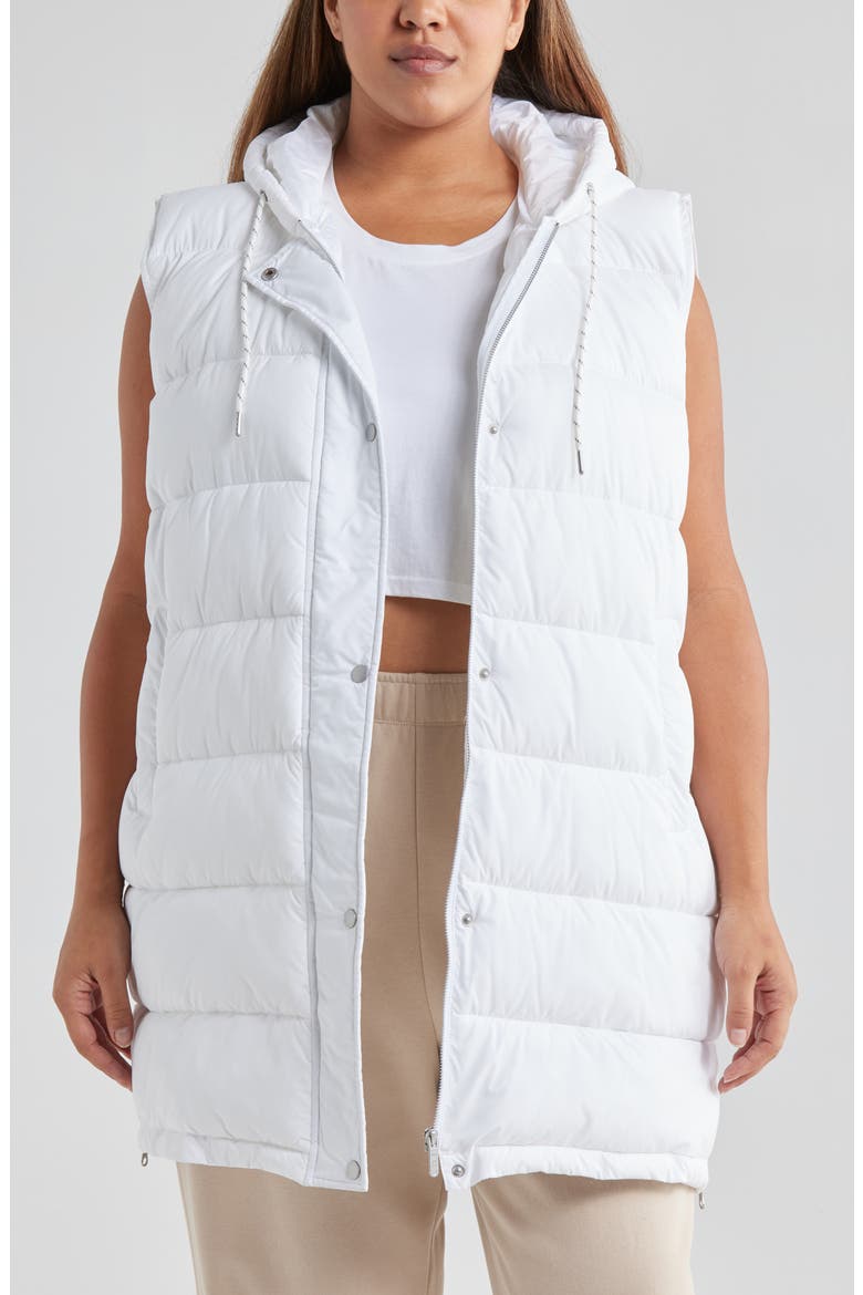 Women's Long Hooded Puffer Vest, Main, color, WHITE