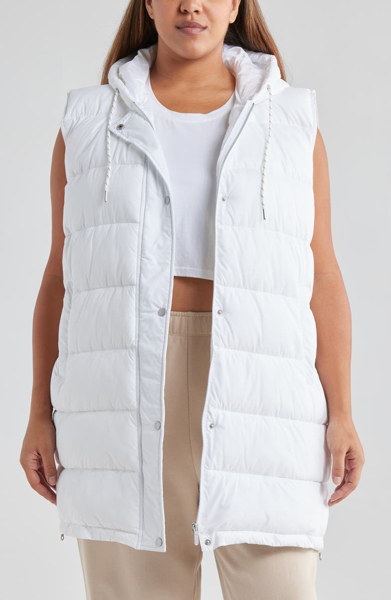 Zella Women's Long Hooded Puffer Vest, Main, color, White