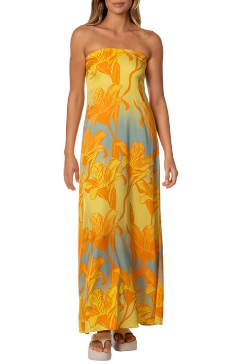 Golden Lily Crimson Strapless Maxi Cover-Up Dress