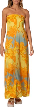 Maaji Golden Lily Crimson Strapless Maxi Cover-Up Dress