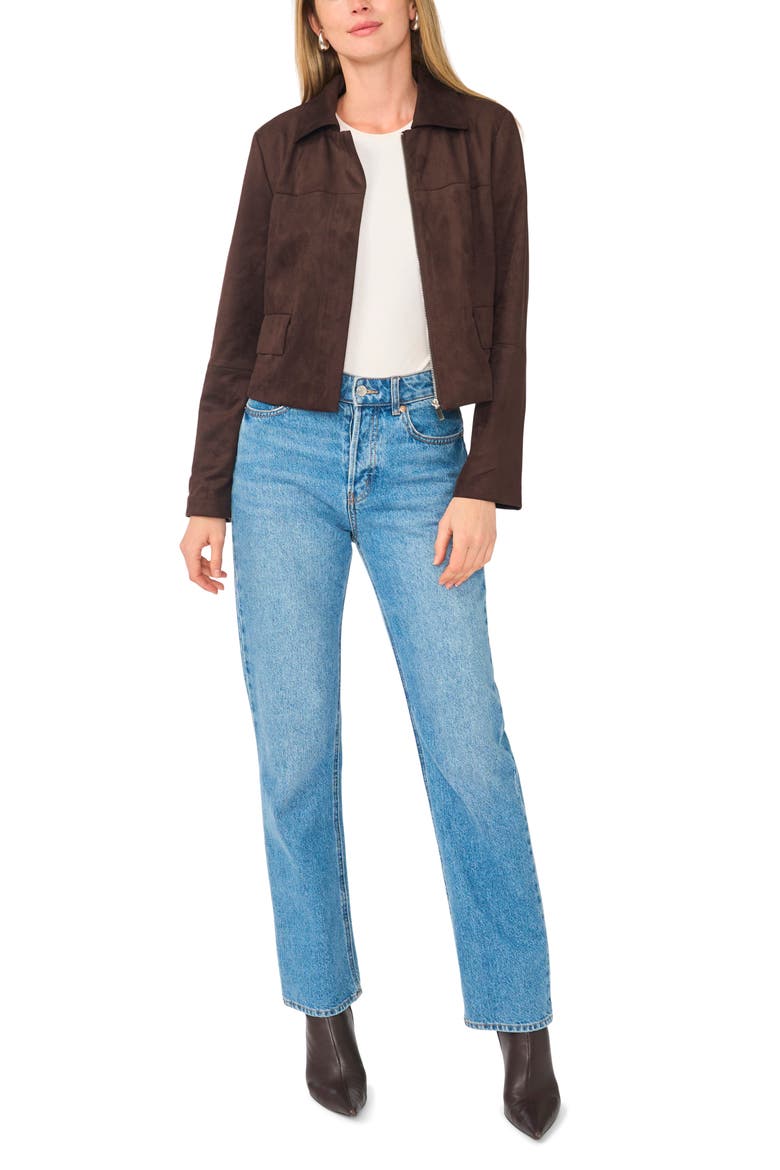 Faux Suede Cropped Jacket, Alternate, color, CALL ME CHOCOLATE