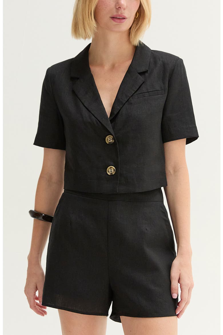 Cropped Linen Blend Blazer, Main, color, Black