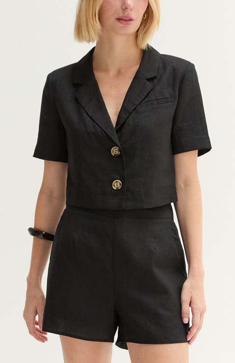 Cropped Linen Blend Blazer