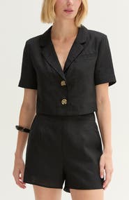 CRESCENT Cropped Linen Blend Blazer