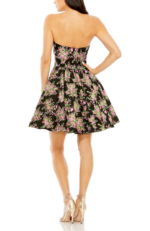 Mac Duggal Strapless Brocade Mini Dress In Black Multi