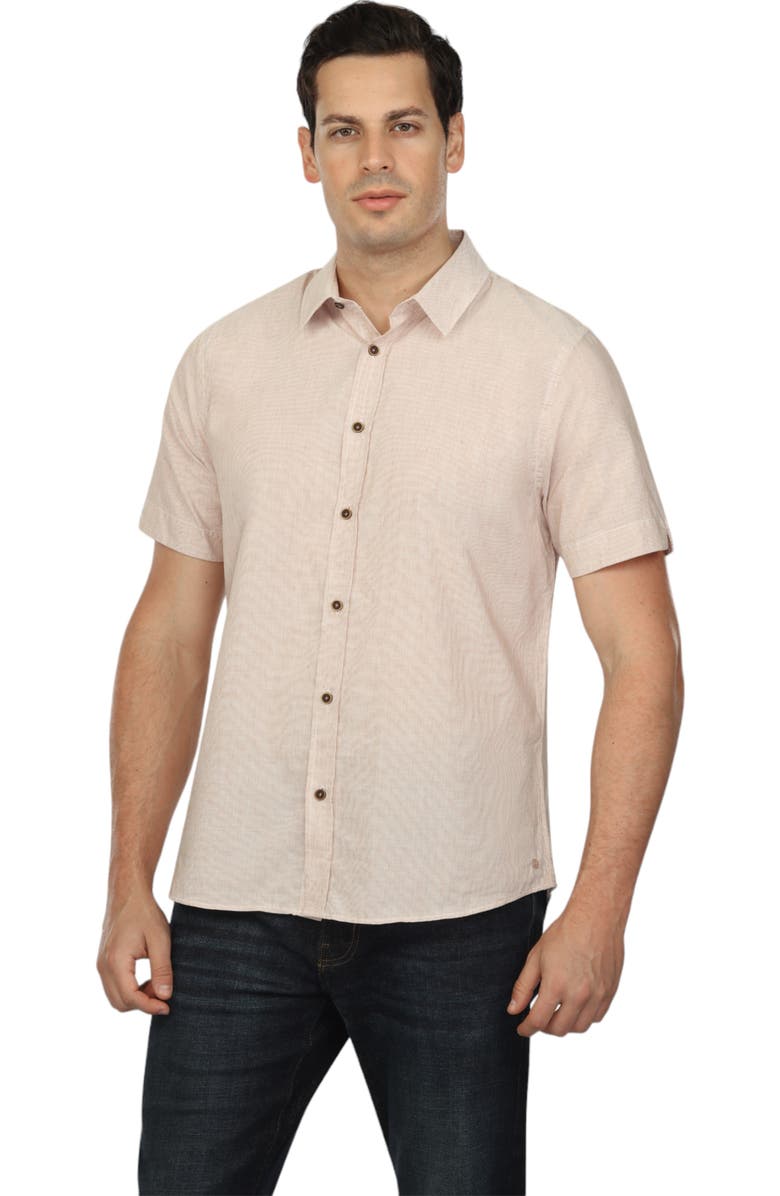 Vustra Micro Stripes Linen Short Sleeve Shirt, Main, color, 