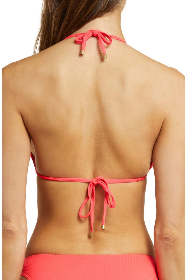 Cosmo Ring Detail Rib Triangle Bikini Top, Alternate, color, CORAL GLOW ECORIB