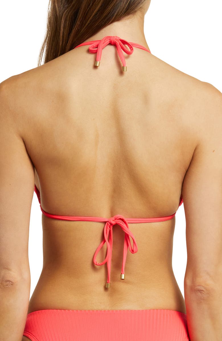 Vitamin A<sup>®</sup> Cosmo Ring Detail Rib Triangle Bikini Top, Alternate, color, Coral Glow Ecorib