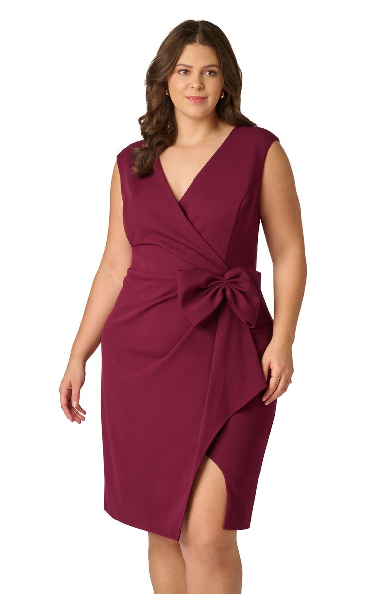 Adrianna Papell Sleeveless Bow Crepe Sheath Dress, Alternate, color, Cabernet