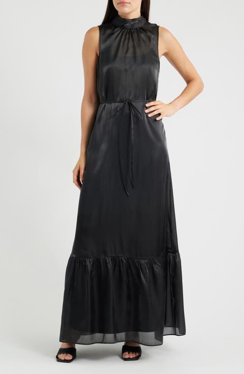 Tie Neck Organza Maxi Dress