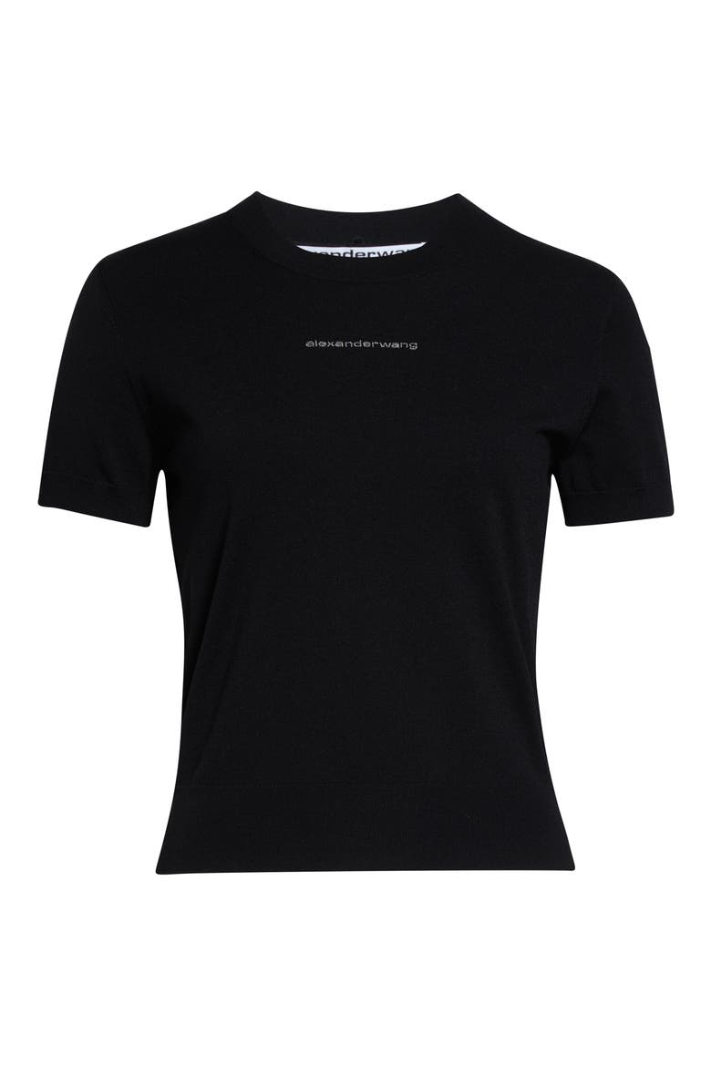 Hotfix Logo Fitted Short Sleeve Sweater, Alternate, color, BLACK