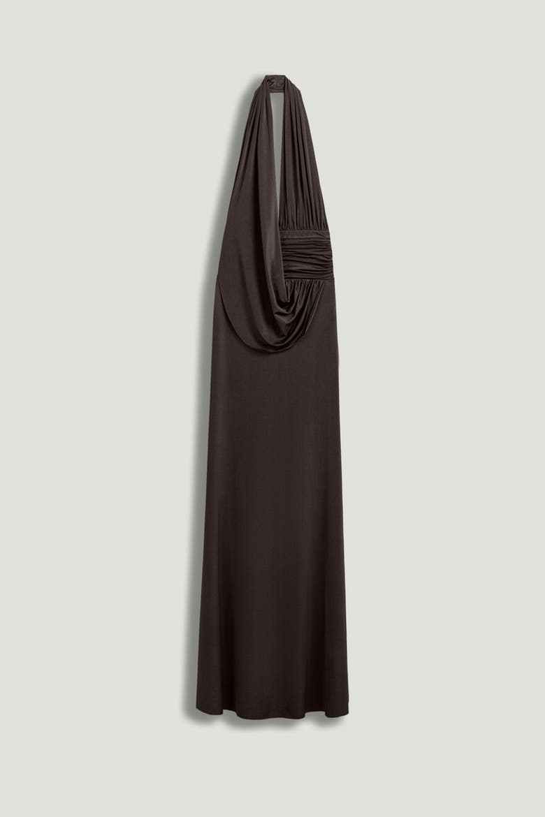 Draped Halter Neck Maxi Dress, Alternate, color, Brown