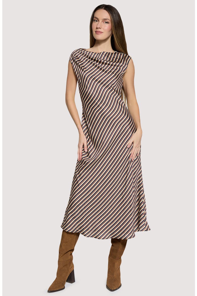 Chelsea Lane Stripe Satin Midi Dress, Alternate, color, BROWN-MULTI
