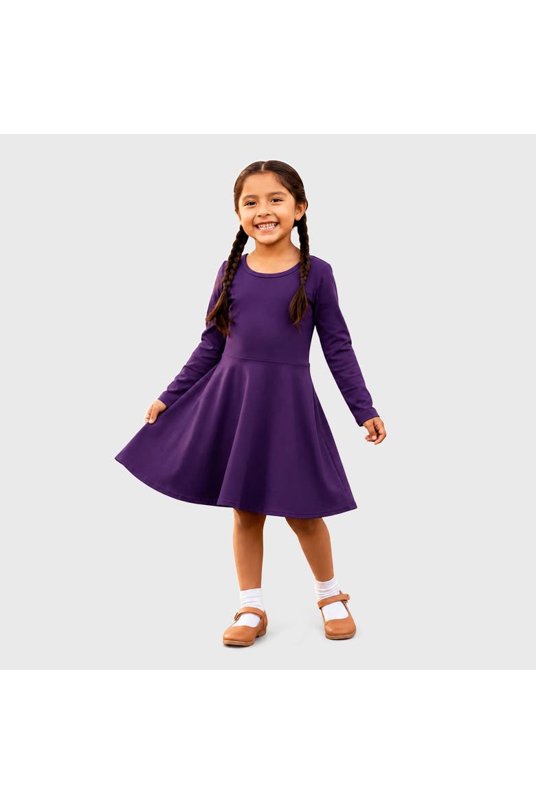 Baby Girls Soft Jersey 100% Cotton Long Sleeve Skater Twirly Dress, Main, color, Purple
