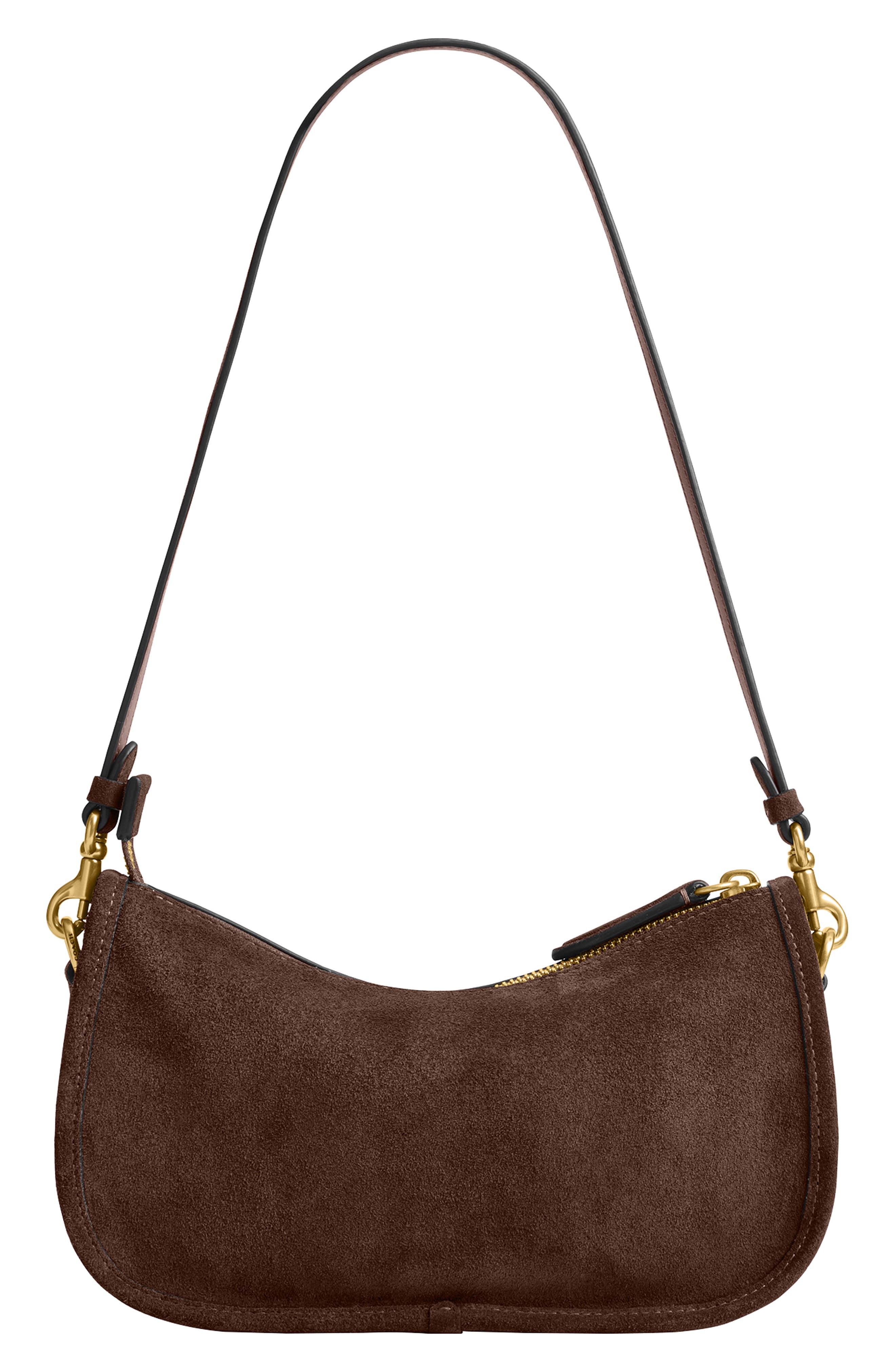 Waverly Suede Shoulder Bag, Alternate, color, DARK CHOCOLATE