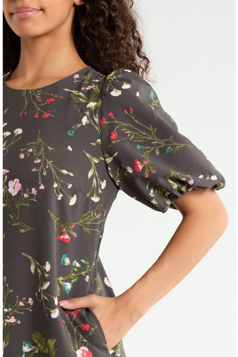 Jilly Floral Print Puff Sleeve Shift Dress, Alternate, color, GREEN-MULTI