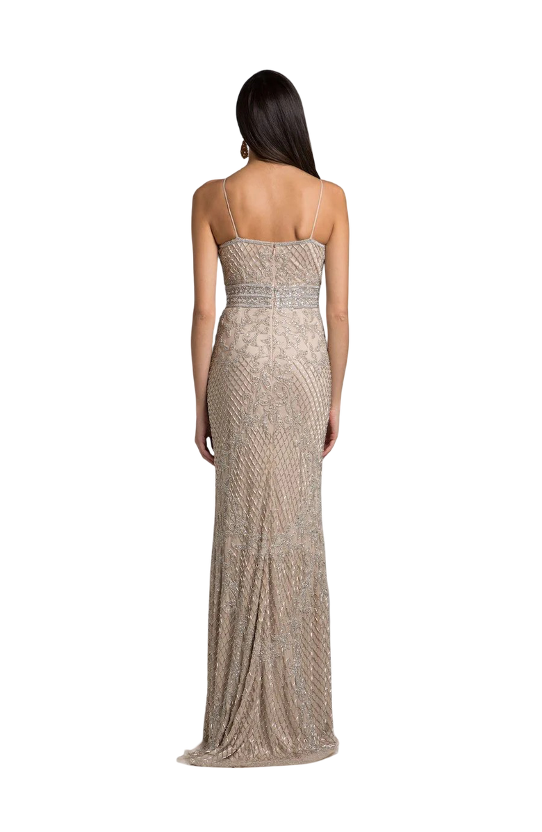 LARA New York Body Con V-neck Beaded Dress, Alternate, color, Nudesilver