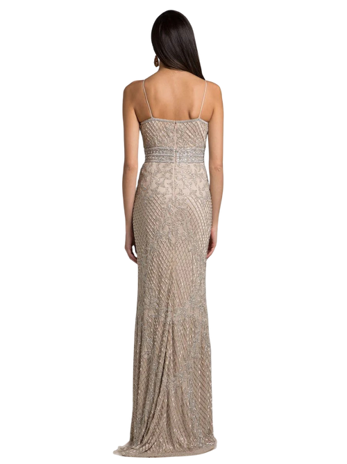 Lara New York Body Con V-neck Beaded Dress In Blue