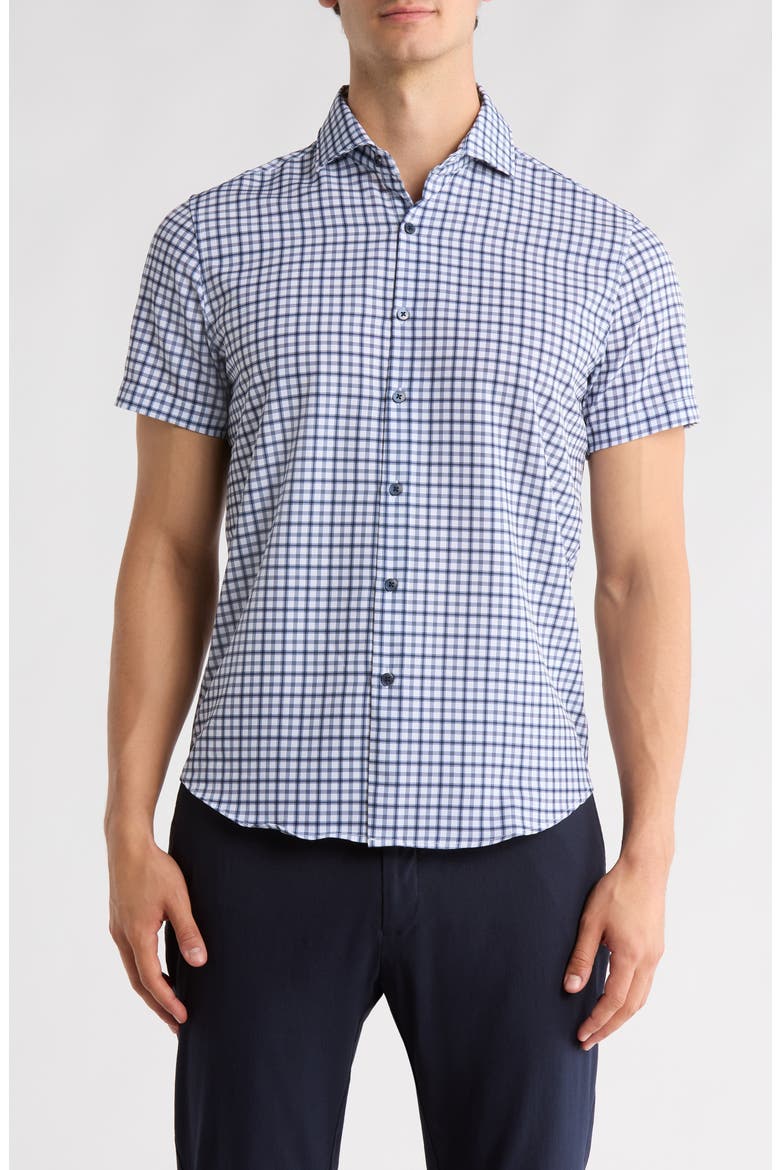 Plaid Print Performance Button-Up Shirt, Main, color, WHITE