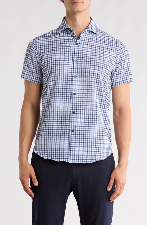 Plaid Print Performance Button-Up Shirt
