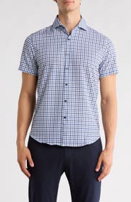 DENIM AND FLOWER Plaid Print Performance Button-Up Shirt