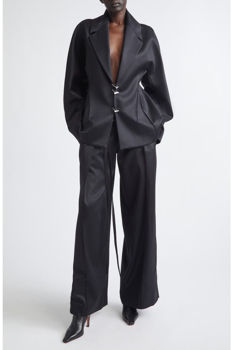 Padlocks Wool Blend Satin Blazer, Alternate, color, BLACK