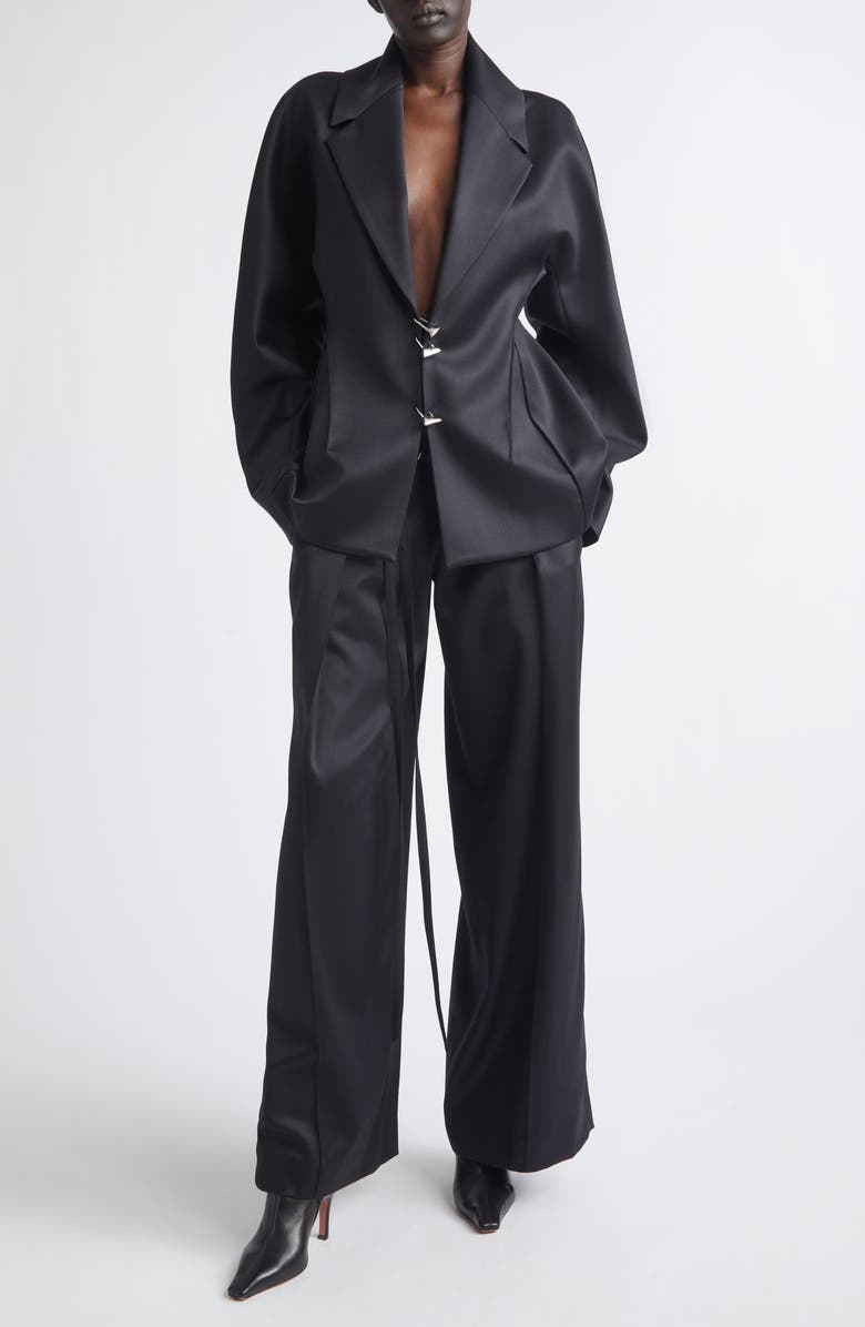 GRACE LING Padlocks Wool Blend Satin Blazer, Alternate, color, Black