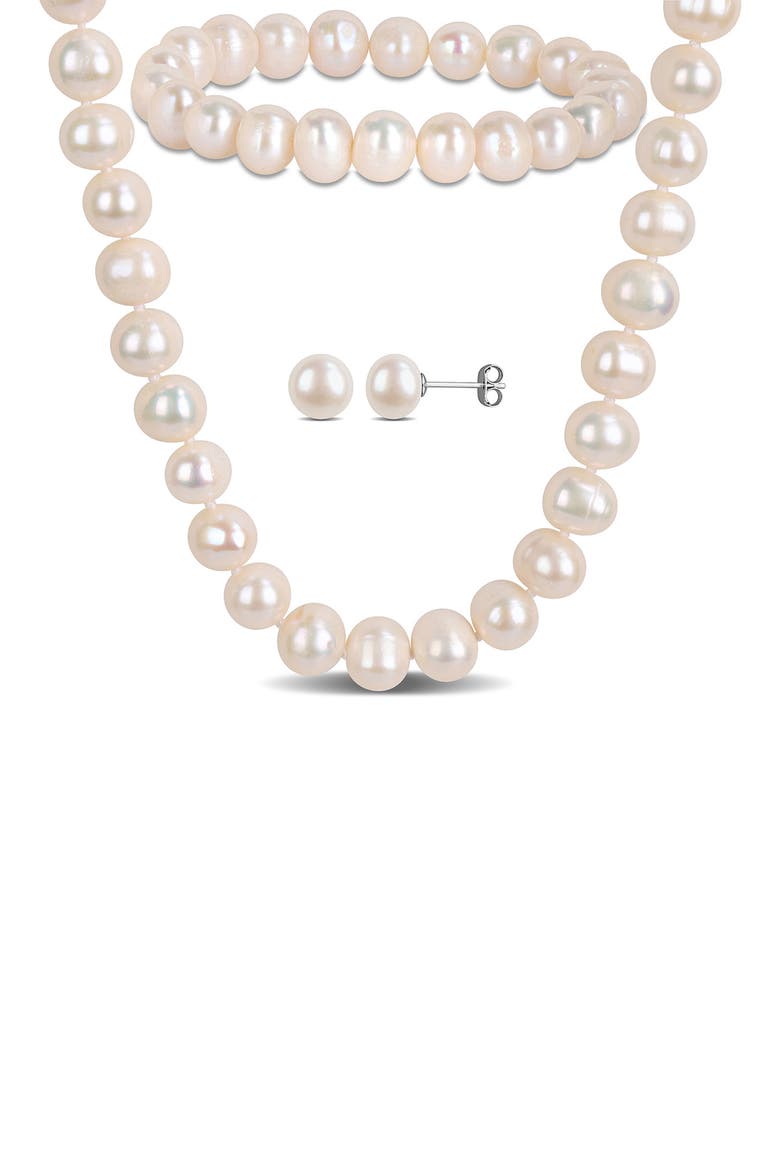 Cultured Freshwater Pearl Necklace, Bracelet & Stud Earrings Set, Main, color, PEARL