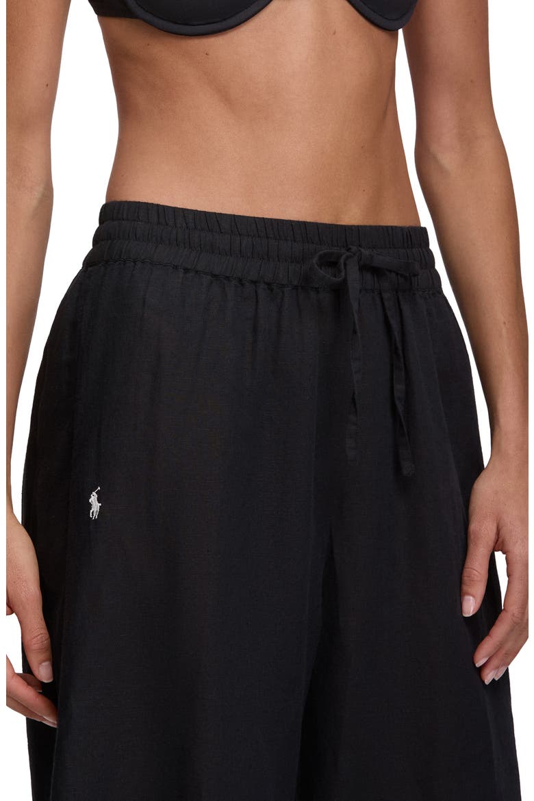 Wide Leg Linen & Cotton Cover-Up Drawstring Pants, Alternate, color, BLACK