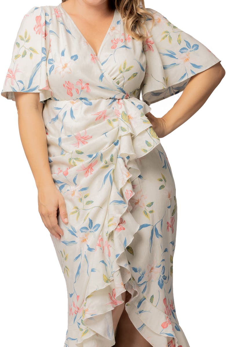 Kiyonna Alexandra Floral Print Ruffle Wrap Front Maxi Dress, Alternate, color, Lush Lily Print