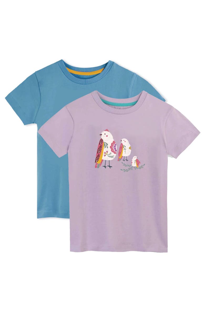 Mightly Organic Cotton Girls Short Sleeve Graphic T-Shirt 2-pack, Main, color, Bird Song