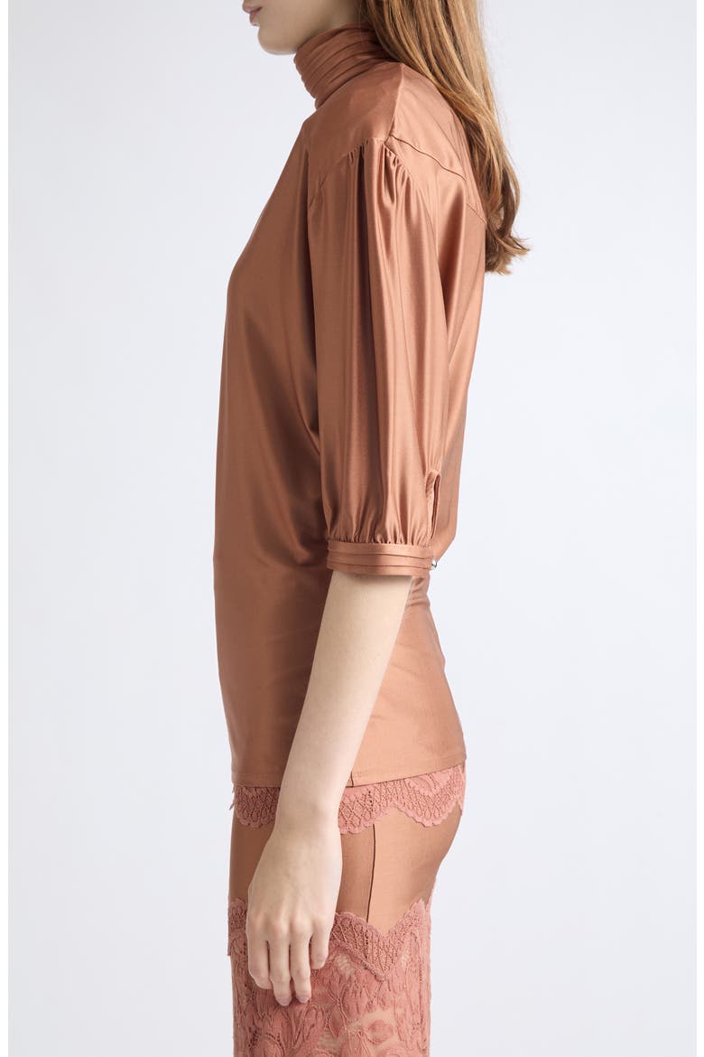 Puff Sleeve Ruched Mock Neck Top, Alternate, color, NEW CARAMEL
