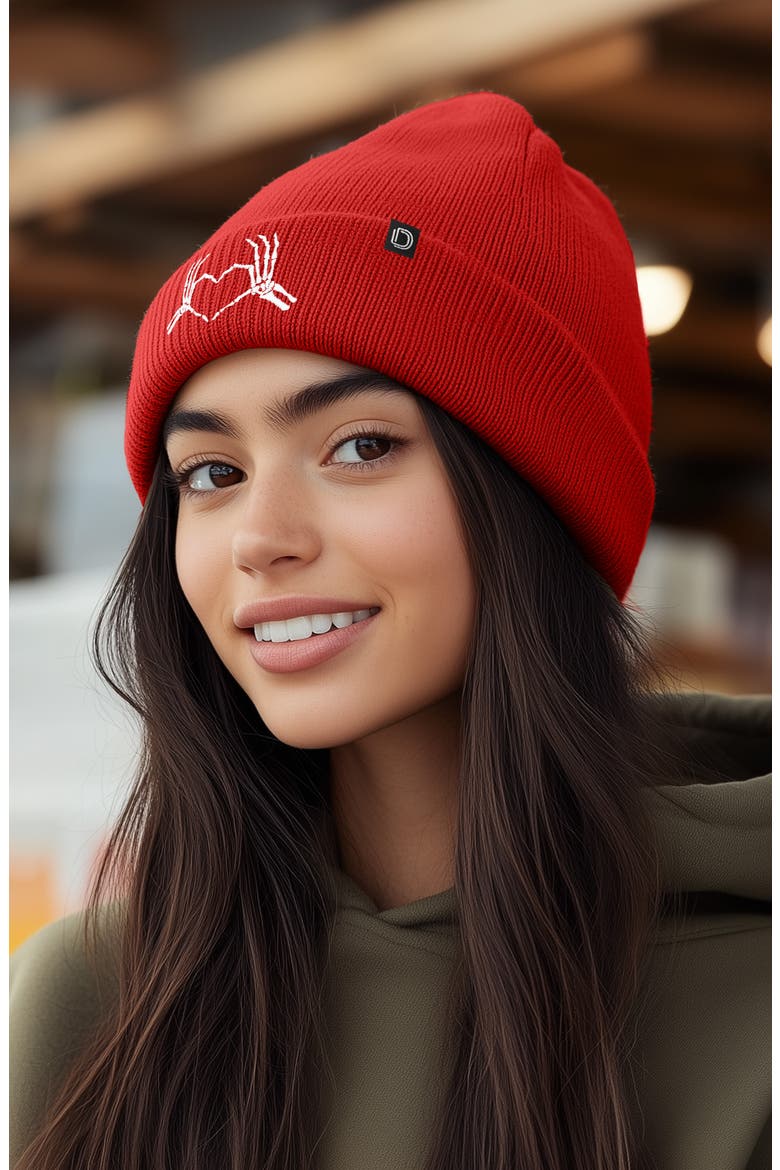 Heart of Bones Beanie, Alternate, color, Red