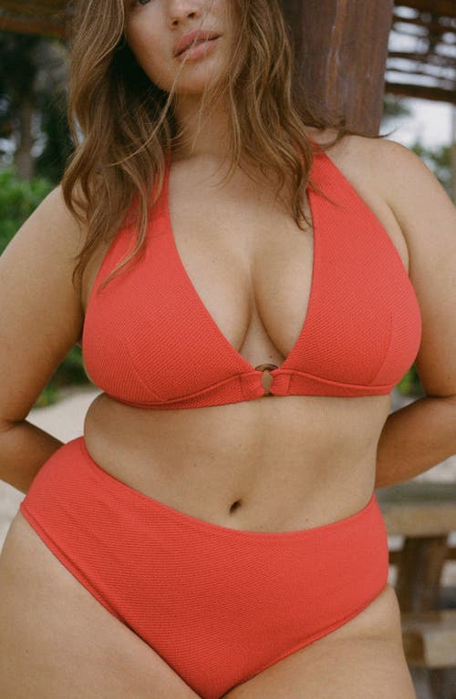 Mango Ribbed High-waisted Bikini Bottom Red In Red