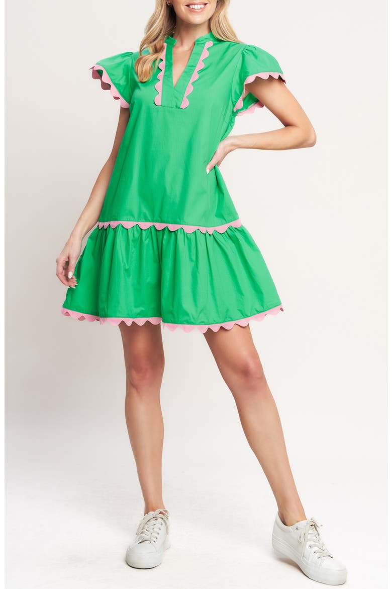 Scalloped Drop Waist Minidress, Main, color, APPLE GREEN