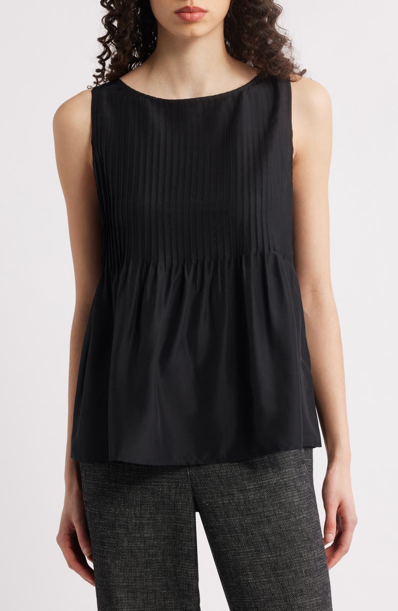 Eileen Fisher Pleated Silk Sleeveless Top, Main, color,