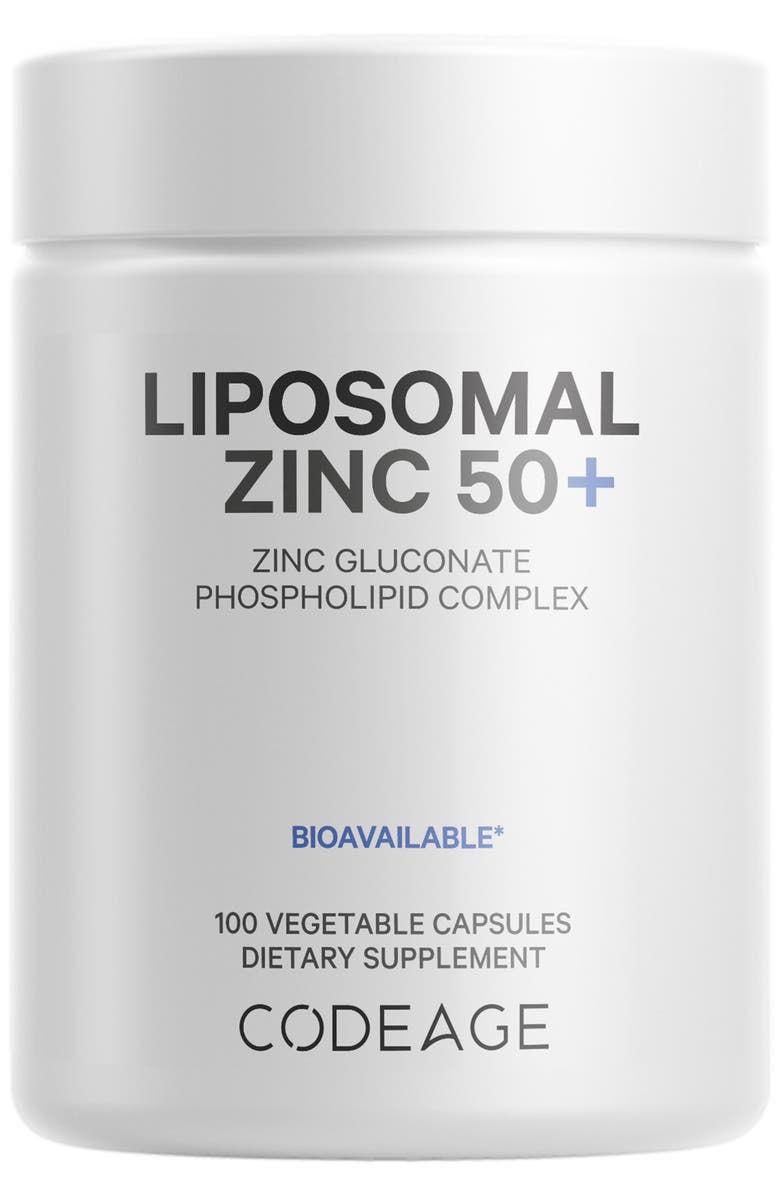 Codeage Liposomal Zinc Gluconate 50 mg Mineral Supplement, Main, color, White