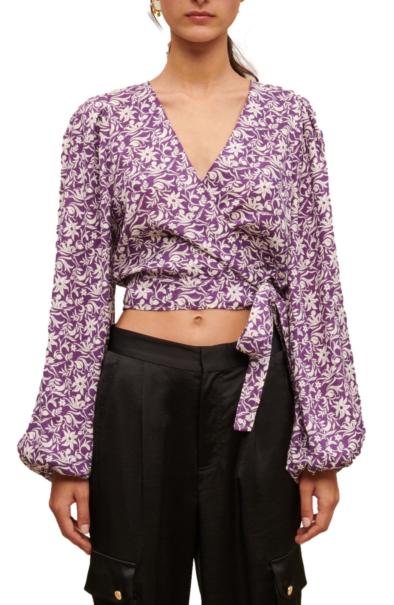 maje Loniriqua Wrap Linen Blend Crop Top