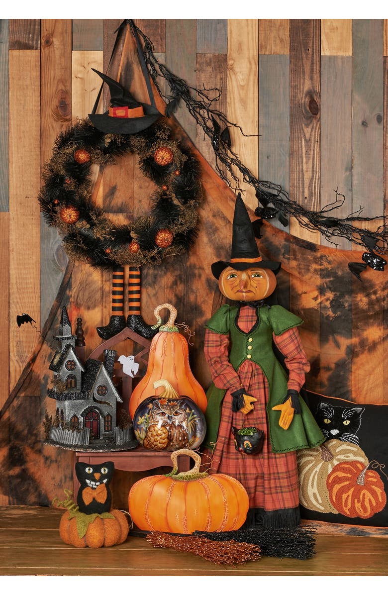 Gallerie II Ophelia Pumpkin Witch on Stand Joe Spencer Gathered Traditions Halloween Art Doll Figure, Alternate, color, Orange