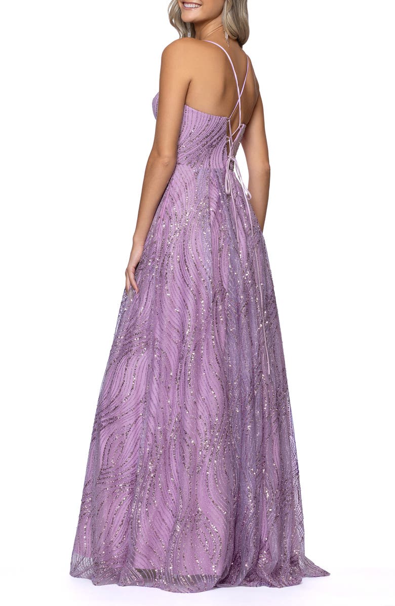 Blondie Nites Glitter Mesh Gown, Alternate, color, Lavender