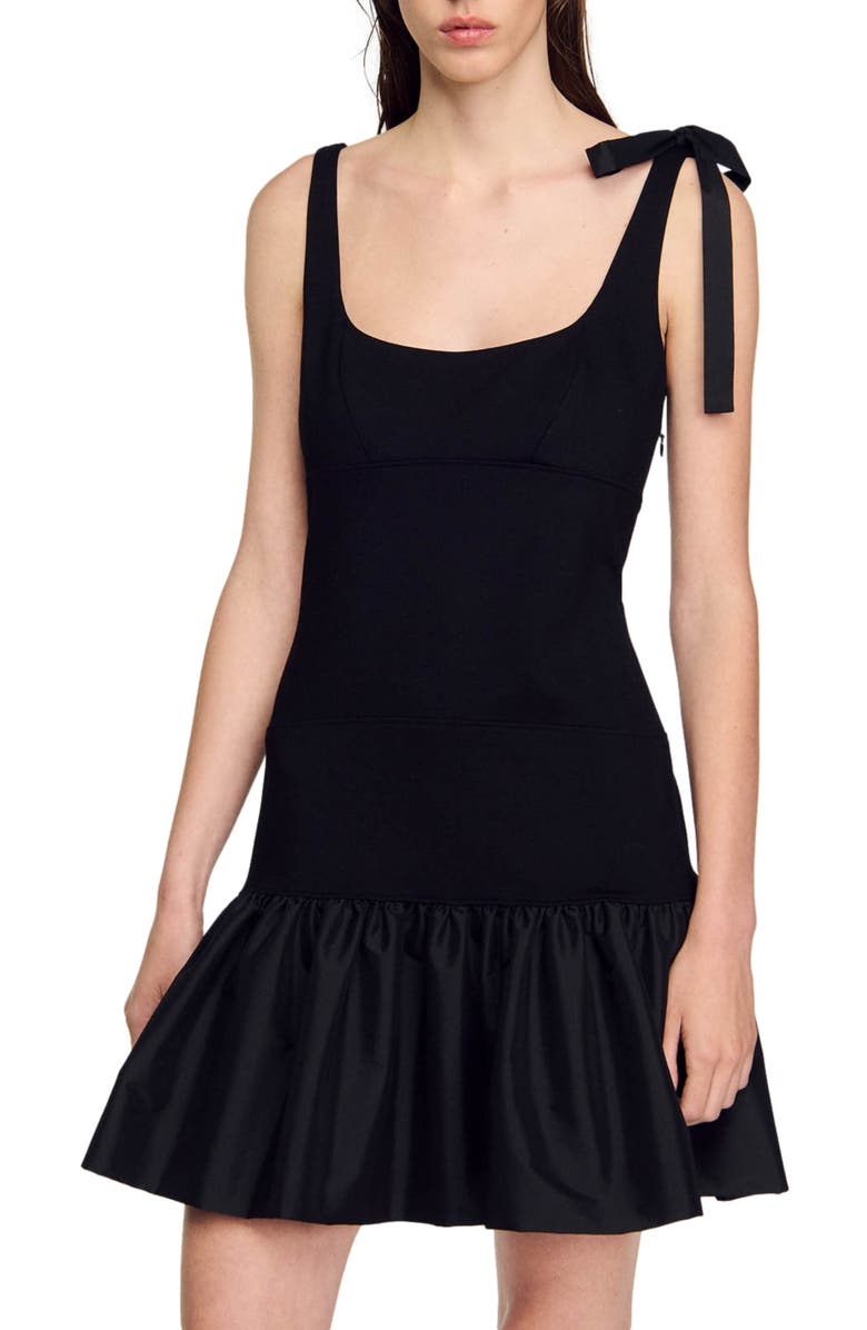 SANDRO Dual-material mini dress, Main, color, 