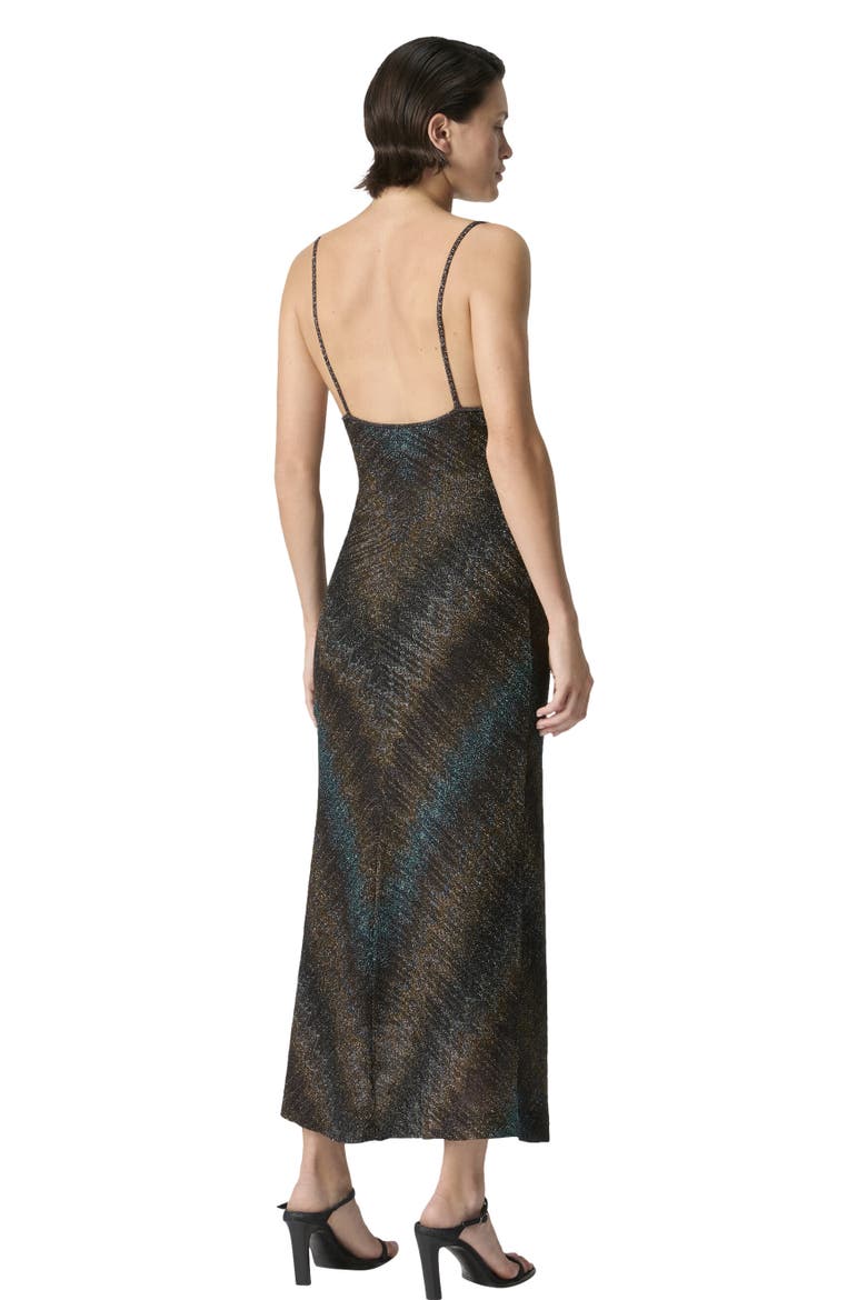 Long Dress In Viscose Lamé With Deep Neckline, Alternate, color, Dark Blue